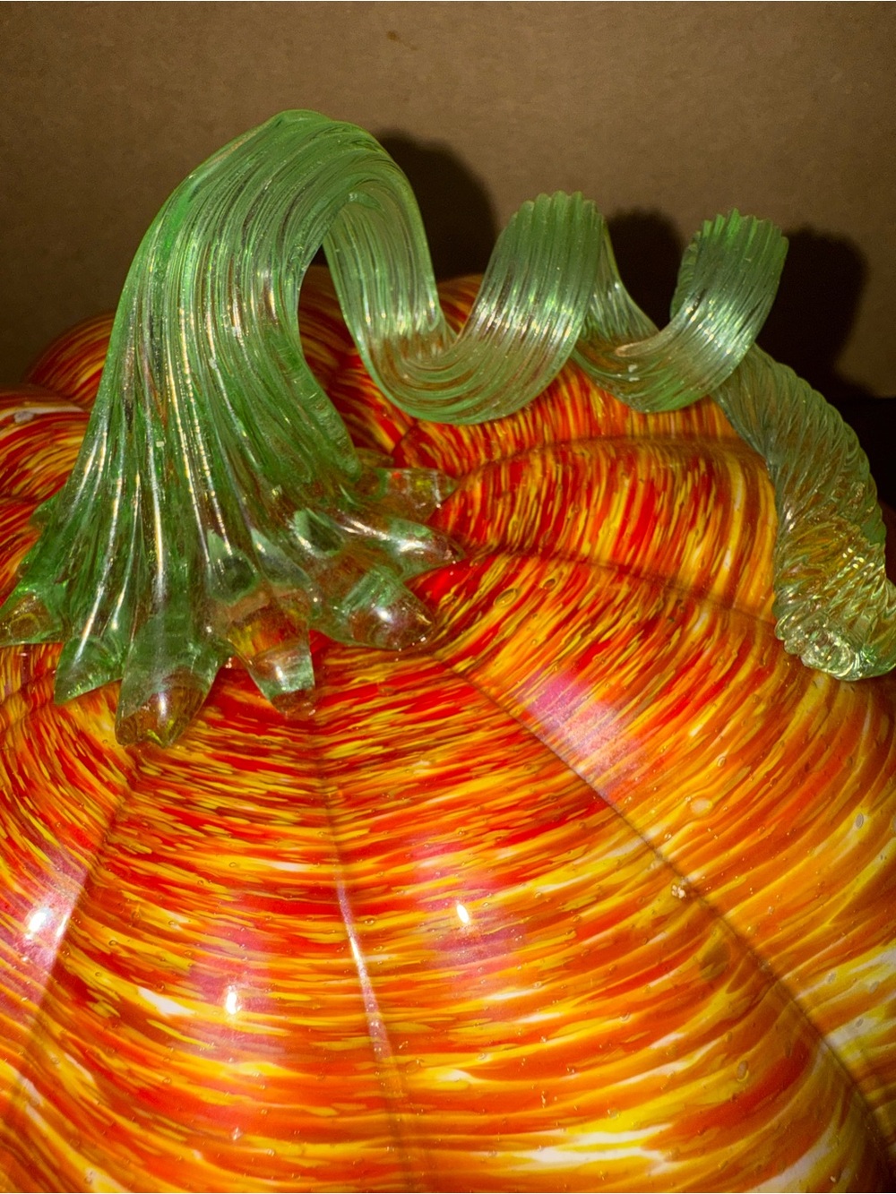 Hand-Blown Orange Glass Pumpkin with Green Stem - Picture 2 of 5